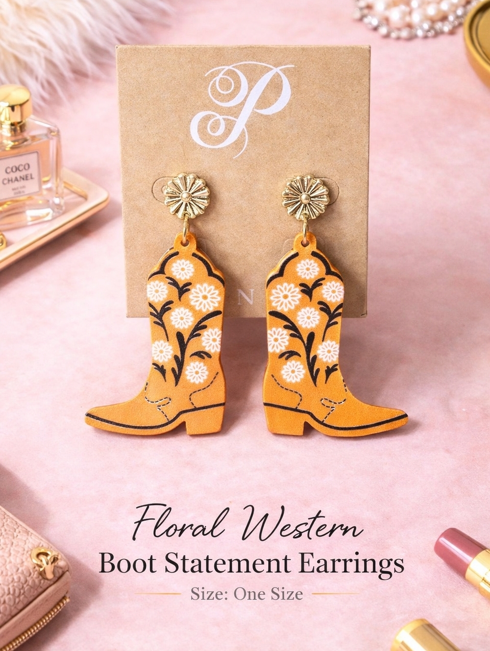Floral Western Boot Statement Earrings